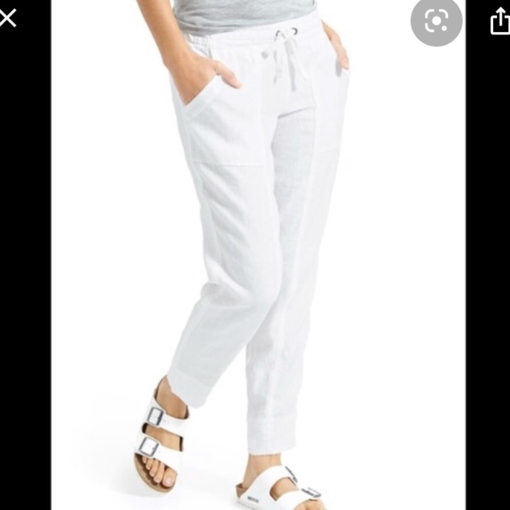 Athleta white linen drawstring ankle pants 6